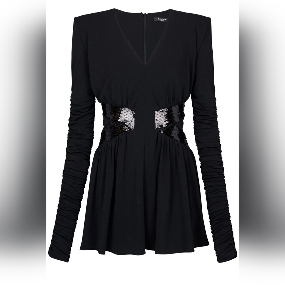 Balmain Sequin Embellished V-neck Dress